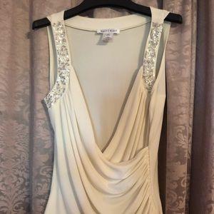 White, scoop neck, dressy camisole w sequins- sz M